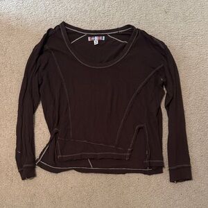URBAN OUTFITTERS Brown Distressed Long Sleeve Top